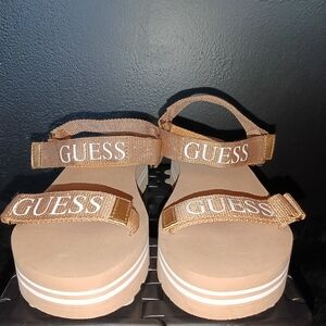 GUESS Women's Avin Platform Sandals with White Logo Straps
